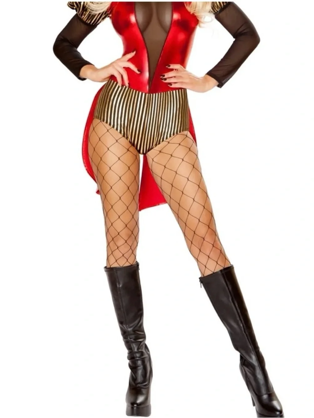 Leg Avenue Red & Gold Ringmaster Costume with Sheer Black Accents - Picture 4 of 4